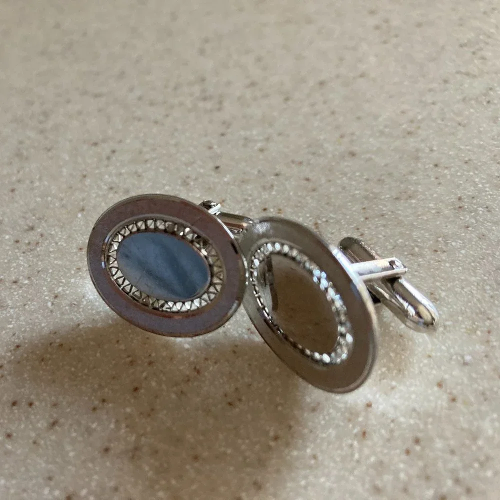 Cufflinks 2 Sets Round Purple Stone Sterling & Oval Engravable Vintage